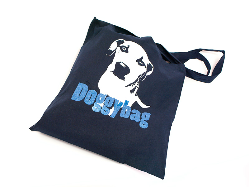 Einkaufstasche Doggybag - Dunkelblaue Tasche mit Hundemotiv und Text